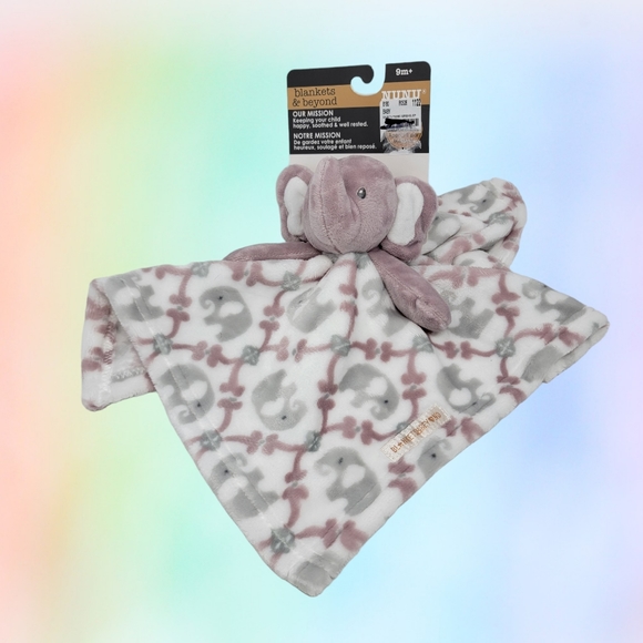 NUNU Toys Nunu Blankets And Beyond Dusty Rose Grid Elephant Baby